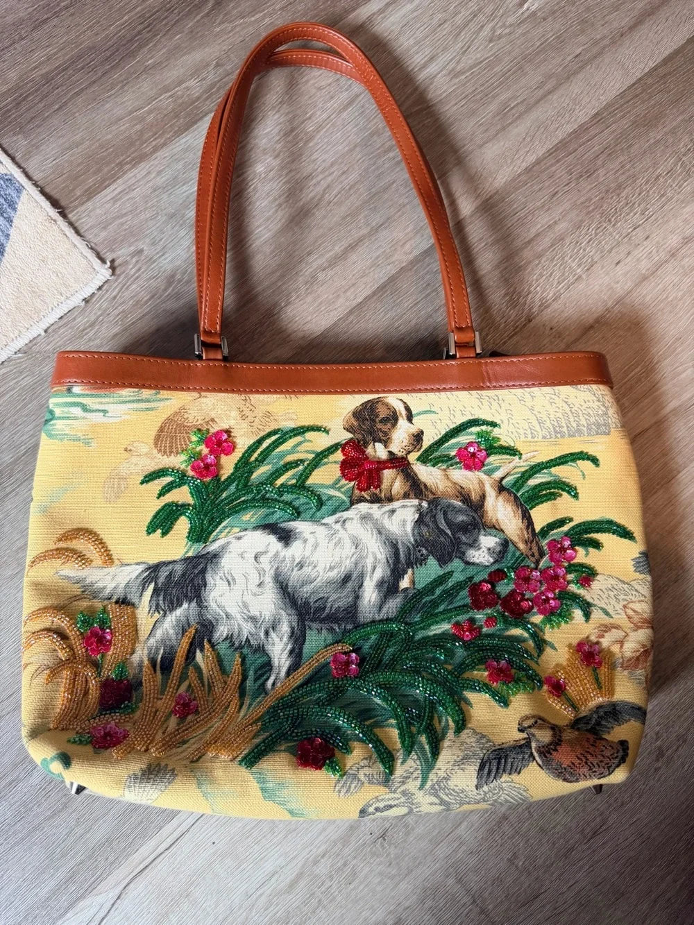 Vintage Isabella Fiore Beaded Dog Tapestry Shoulder Bag Purse Rare Y2K